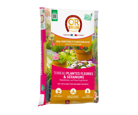 TERREAU GERANIUMS PLANTES ET FLEURIES 35L OR BRUN