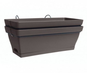 JARDINIERE ROMEO TAUPE DE 50CM SOUCOUPE+SUPPORT LOT DE 2