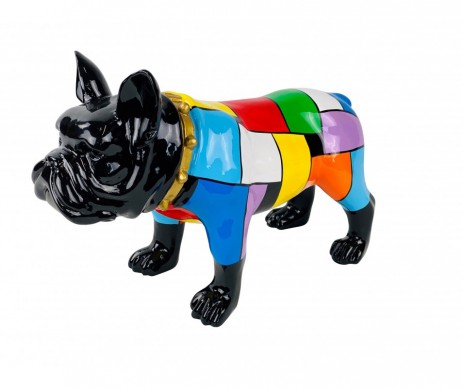 BULLDOGUE FRANCAIS MANTEAU PATCHWORK EN RESINE