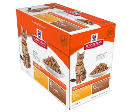 FELINE ADULT PACK 6 POULET6 DINDE 12X85GR HILLS